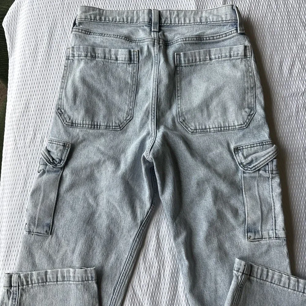 Hollister Men's Light Wash Baggy Cargo Jean Size 30x30